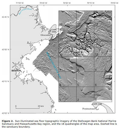 A map showing the bathymetry of stellwagen bank national marine sanctuary