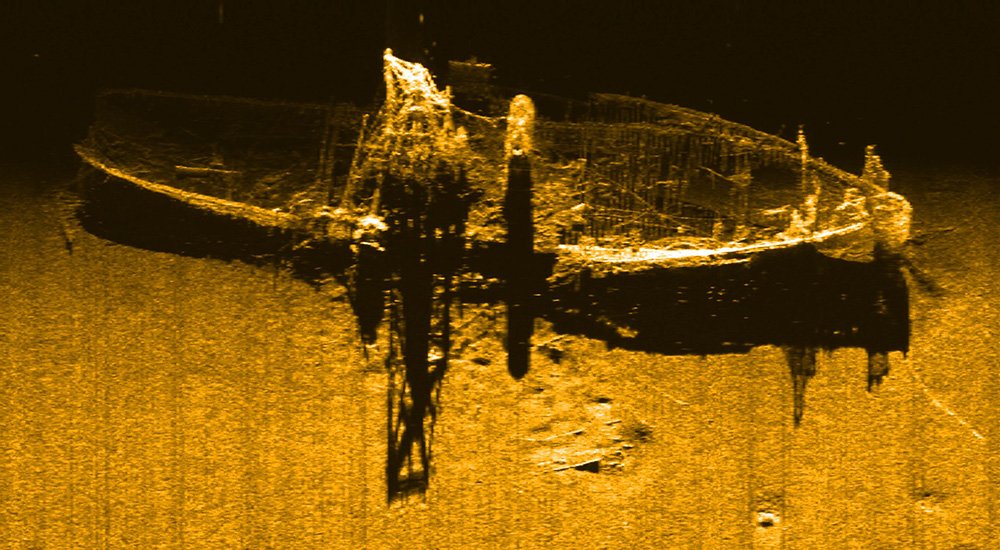 side scan sonar image of the wreck of the portland