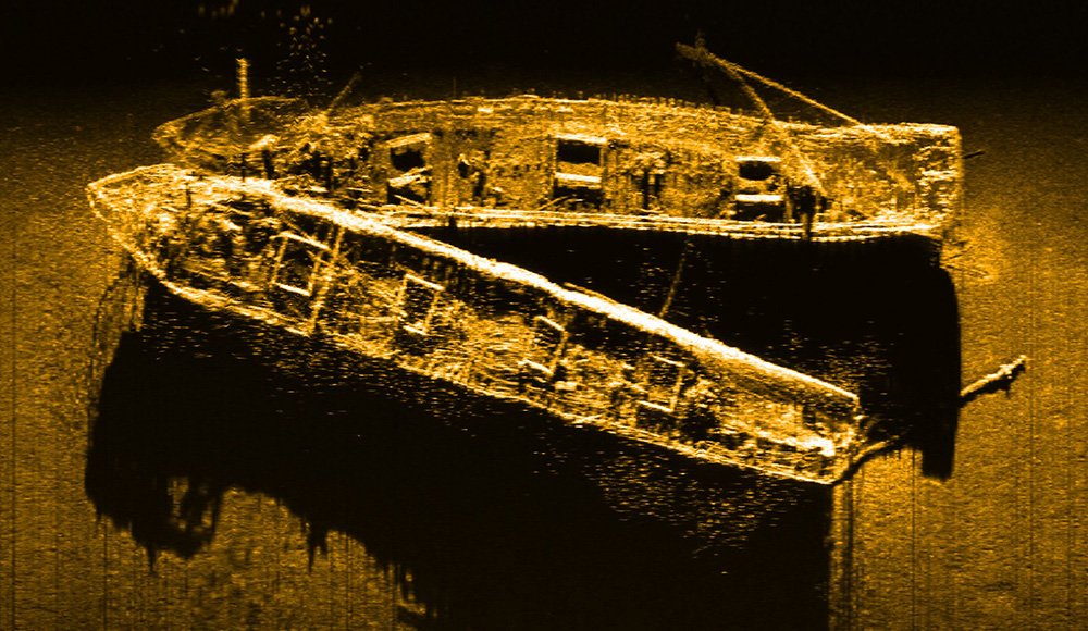side scan sonar image of the wrecks of the Frank A. Palmer and Louise B. Crary