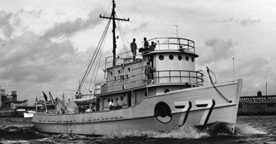 black and white photo of a small ship