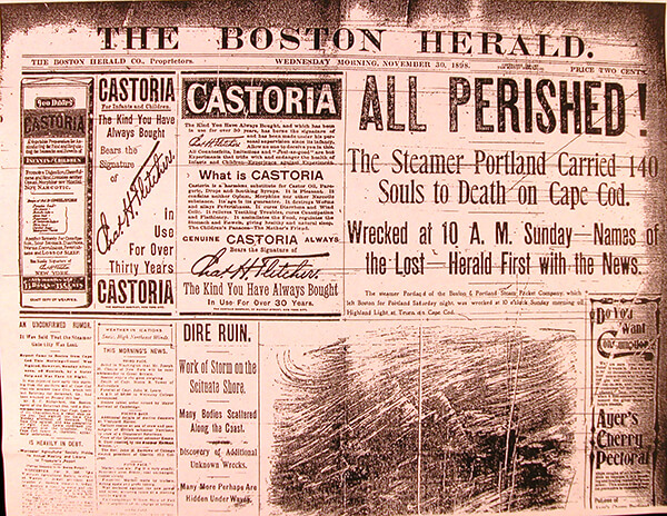A boston herald headline about steamship portland reading 'all perished'