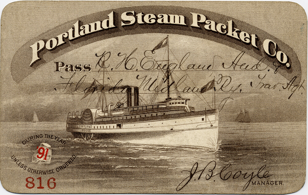 A bording pass for steamship portland