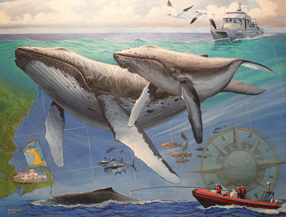 a painting of whales