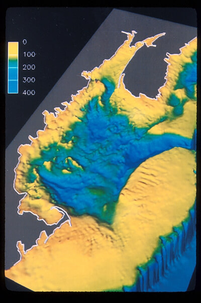 A 3D map showing the floor of Gulf of Maine